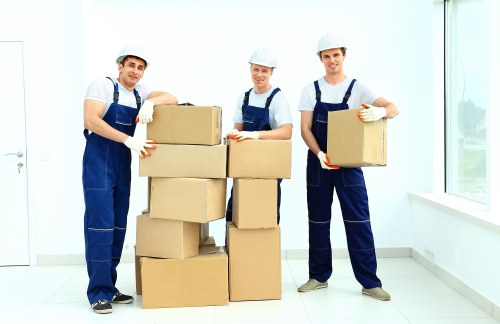 Packed boxes and furniture ready for removals in Colliers Wood